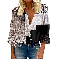 Long Spring Classy Shirts for Womens Three Quarter Sleeve Party V Neck Tops Button Down Soft Trendy Blouses