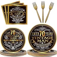 Wiooffen 96 Pcs Vintage 70th Party Tableware Set Back in 1954 70th Theme Birthday Party Table Decoration Supplies Cheers to 70 Years Paper Plate Napkin Fork 24 Guests for Men
