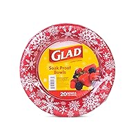 Glad Everyday Disposable Paper Bowls with Holiday Red Snowflake Design | Heavy Duty Paper Bowls, Microwavable Paper Bowls for Everyday Use | Red Snowflake Holiday Design | 12 Ounces, 20 Count