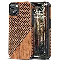TENDLIN Compatible with iPhone 15 Case Wood Grain with Leather Outside Design TPU Hybrid Case (Wood & Leather)