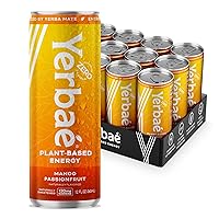 Yerbae Energy Beverage, Mango Passion Fruit, slim 12oz Cans, 120mg Caffeine, 0 Sugar, 0 Calories, 0 Carbs, Energized by Yerba Mate, Plant-Based, Healthy Alternative to Sugary Drinks, (12 Pack)