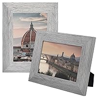 Golden State Art, 5x7 Picture Frame - Country Wood Grain Style - Tabletop Display, Back Hangers for Wall Display - Great for Photos, Gift, Pictures, Wedding, Portraits (2 Pack, Grey)