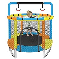 Toddler Trampoline with Enclosure Safety Net, 55'' Small Trampoline for Kids Age 1-8 Indoor Outdoor Use, No-Gap Safe Design, Baby Mini Trampoline Jumping Mat with Gymnastics Bar, Gifts for Children