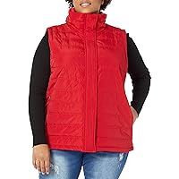 Calvin Klein Women's Plus Size Funnel Neck Quilted Drawstring Hoodie Everyday Vest