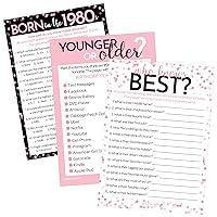 Birthday Party Games - Born in The 1980s Chic Pink and Black Birthday Game Bundle - 35th or 40th Birthday - Set of 3 Games for 20 Guests