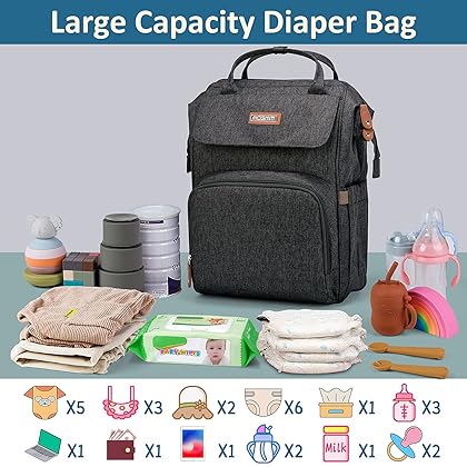 Diaper Bag Backpack, MCGMITT Nappy Bag, Baby Diaper Bag for Mom&Dad, Waterproof Diaper Bag with USB Charging Port, Stroller Straps, Diaper Changing Pad, Black