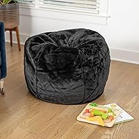 Flash Furniture Small Bean Bag Chair for Kids and Teens, Set of 1, Black Furry
