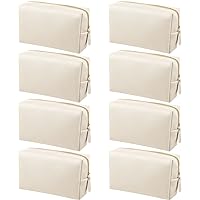 8 Pcs Makeup Bag Pu Leather Cosmetic Pouch Waterproof Small Toiletry Bag Portable Cosmetic Organizer Water Resistant Storage Purse for Lady Women Daily Storage Travel Organizer (Beige, Medium)