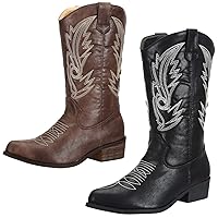 SheSole 2 Pairs Women's Western Cowgirl Cowboy Boots Brown Black US 6 Bundle