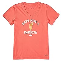 Life is Good Women's Crusher-Lite T, Short Sleeve Cotton Graphic Tee Shirt, Make Mine a MOMosa, Mango Orange