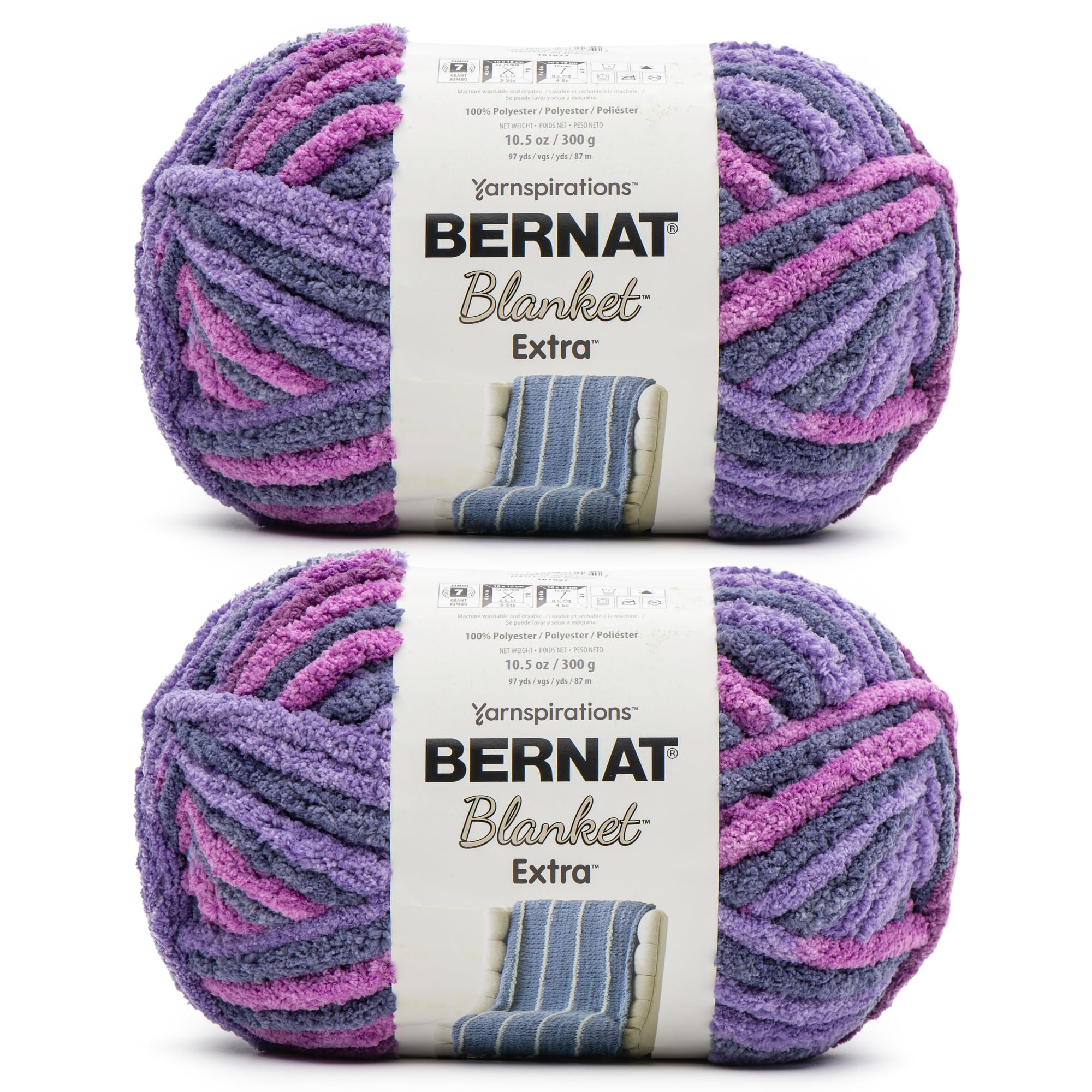 Bernat Blanket Extra Purple Sunset Yarn - 2 Pack of 10.5oz/300g - Polyester - #7 Jumbo - 97 Yards - Knitting, Crocheting, Crafts & Amigurumi, Chunky Chenille Yarn