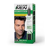 Just For Men Shampoo-In Color (Formerly Original Formula), Mens Hair Color with Keratin and Vitamin E for Stronger Hair - Real Black, H-55, Pack of 1