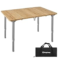 KingCamp Lightweight Stable Folding Camping Table Bamboo Outdoor Folding Tables Adjustable Height Portable Picnic