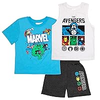 Marvel Spider-Man and Avengers Boys 3-Piece Set - Short Sleeve T-Shirt, Tank Top, & Shorts 3-Pack Bundle Set for Boys