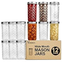 VERONES Wide Mouth Mason Jars 22 oz, 22 OZ Mason Jars Canning Jars Jelly Jars With Wide Mouth Lids, Ideal for Jam, Honey, Wedding Favors, Shower Favors 12 PACK
