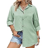 IN'VOLAND Womens Plus Size Linen Button Down Shirts Long Sleeve Cotton Casual Collared Shirt Loose Blouses Tops with Pocket