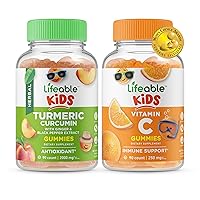 Lifeable Turmeric Curcumin Kids + Vitamin C Kids, Gummies Bundle - Great Tasting, Vitamin Supplement, Gluten Free, GMO Free, Chewable Gummy