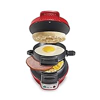 Hamilton Beach Breakfast Sandwich Maker with Egg Cooker Ring, Customize Ingredients, Perfect for English Muffins, Croissants, Mini Waffles, Perfect White Elephant Gifts, Red (25476)