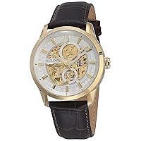 Bulova Men's Classic Sutton Automatic Skeleton Dial Brown Leather Strap Watch | 43mm | 97A138