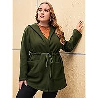 OVEXA Women's Large Size Fashion Casual Winte Plus Drawstring Waist Dual Pocket Hooded Overcoat Leisure Comfortable Fashion Special Novelty (Color : Army Green, Size : X-Large)