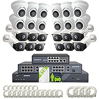 ONWOTE 32 Channel Security Camera System 4K, 24x 8MP Outdoor 128° PoE IP Cameras with Audio, AI Person Vehicle Detection, 32CH 4K NVR 8TB, 32 Ports Switch, 24 Cables-150ft 100ft 60ft, Commercial CCTV