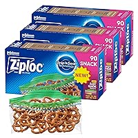Ziploc Snack Bags, Storage Bags for On the Go Freshness, Grip 'n Seal Technology for Easier Grip, Open, and Close, 90 Count (Pack of 3)