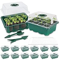 HOXHA 12 Pack Seed Starter Tray Kit, 144 Cell Indoor Seedling Starting Trays with Humidity Dome Base Mini Greenhouse Plant Germination Set for Seeds Growing, 12 Pack 12 Cell