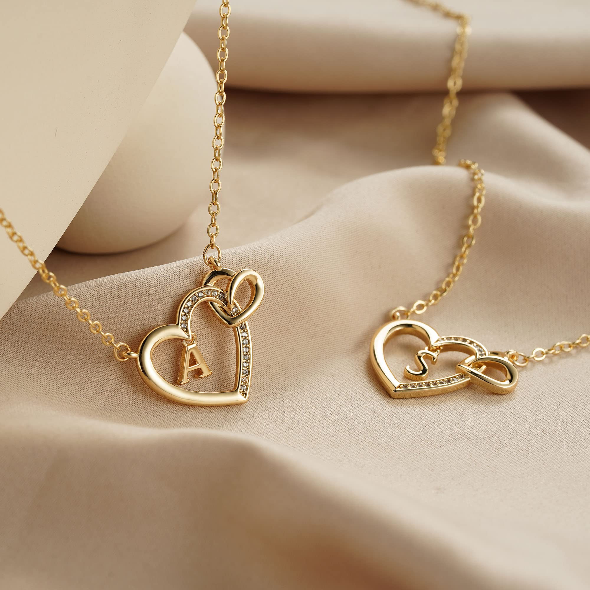 CZ Heart Initial Necklaces for Women Girls, 14K Real Gold Plated Heart pendant Letter Necklace for Women Teen Girls Jewelry Dainty Gold Birthday Mothers Day Valentines Gifts for Women Girls Teen Girls