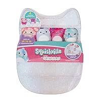 Squishville by Original Squishmallows Play and Display Storage - Four 2-Inch Plush Included - Big Foot, Axolotl, Parrot, Chameleon - Hang or Stand Display Case - Amazon Exclusive