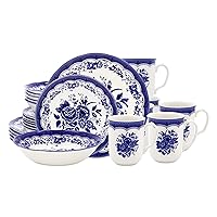 TUDOR ROYAL 24-Piece Porcelain Round Dinnerware Set, Service for 6, VICTORIA BLUE Design, Blue Floral, Plates Bowls Mugs Dishes, Premium Quality Ceramic Tableware, Unique Pattern, Glossy