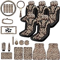 Leopard Car Accessories Leopard Car Seat Covers Full Sets Leopard Car Steering Wheel Cover License Plate Cover Rubber Car Floor Mat Leopard Car Protector Interior Accessories Universal Fits