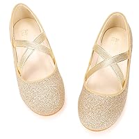 Girls Glitter Ballerina Dress Shoes Mary Jane Ballet Flats for Girls Wedding Party Back to School with Elastic Strap