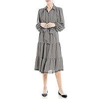 Max Studio Women's Long Sleeve Tiered Midi Shirt Dress