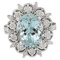 7.27 Carat Natural Blue Aquamarine and Diamond (F-G Color, VS1-VS2 Clarity) 14K White Gold Cocktail Ring for Women Exclusively Handcrafted in USA