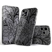 Full Body Skin Decal Wrap Kit Compatible with iPhone 14 Pro Max - Black and White Geometric Floral