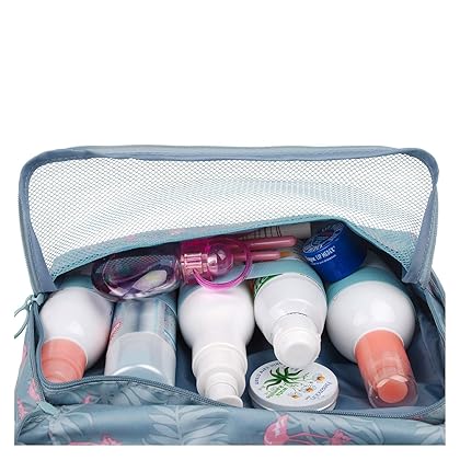 Narwey Hanging Toiletry Bag for Women Travel Makeup Bag Organizer Toiletries Bag for Cosmetics Essentials Accessories (Flamingo)