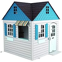 Lifetime Heavy Duty Plastic Outdoor Playhouse, 6ft x 6ft x 7 ft Tall, Beige & Blue