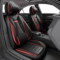 ASLONG 5PCS Angel Wings Front and Back Car Seat Covers Auto Interior Accessories with Water Proof Nappa Leather for Cars SUV Pick-up Truck Universal Comfortable and Breathable (Full Set, Black&Red)