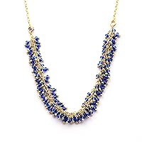 Blue Tanzanite Hydro Gemstone Brass Gold Plated Design Adjustable Necklace
