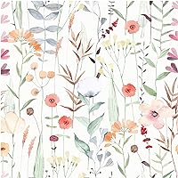 Blooming Wall DPY81 Removable Watercolor Fresh Leaves with Multicolor Little Flowers Textured Peel and Stick Wallpaper Self-Adhesive Prepasted Wallpaper