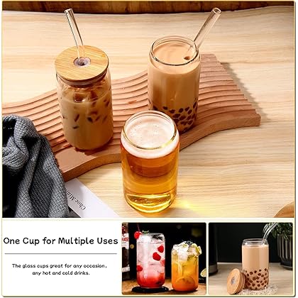 DWTS DANWEITESI Glass Cups with Lids and Straws 4pcs,16oz Iced Coffee Cups with Lids-Beer Drinking Glasses Set of 4,Clear Cups as Coffee Bar Accessories Gifts House Essentials