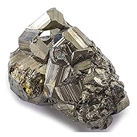 KALIFANO Natural Pyrite Cluster - High Energy Iron Piedra Pirita from Peru with Healing Properties (Information Card) Fools Gold Rock Reiki Crystal Used for Increased Willpower and Manifestation