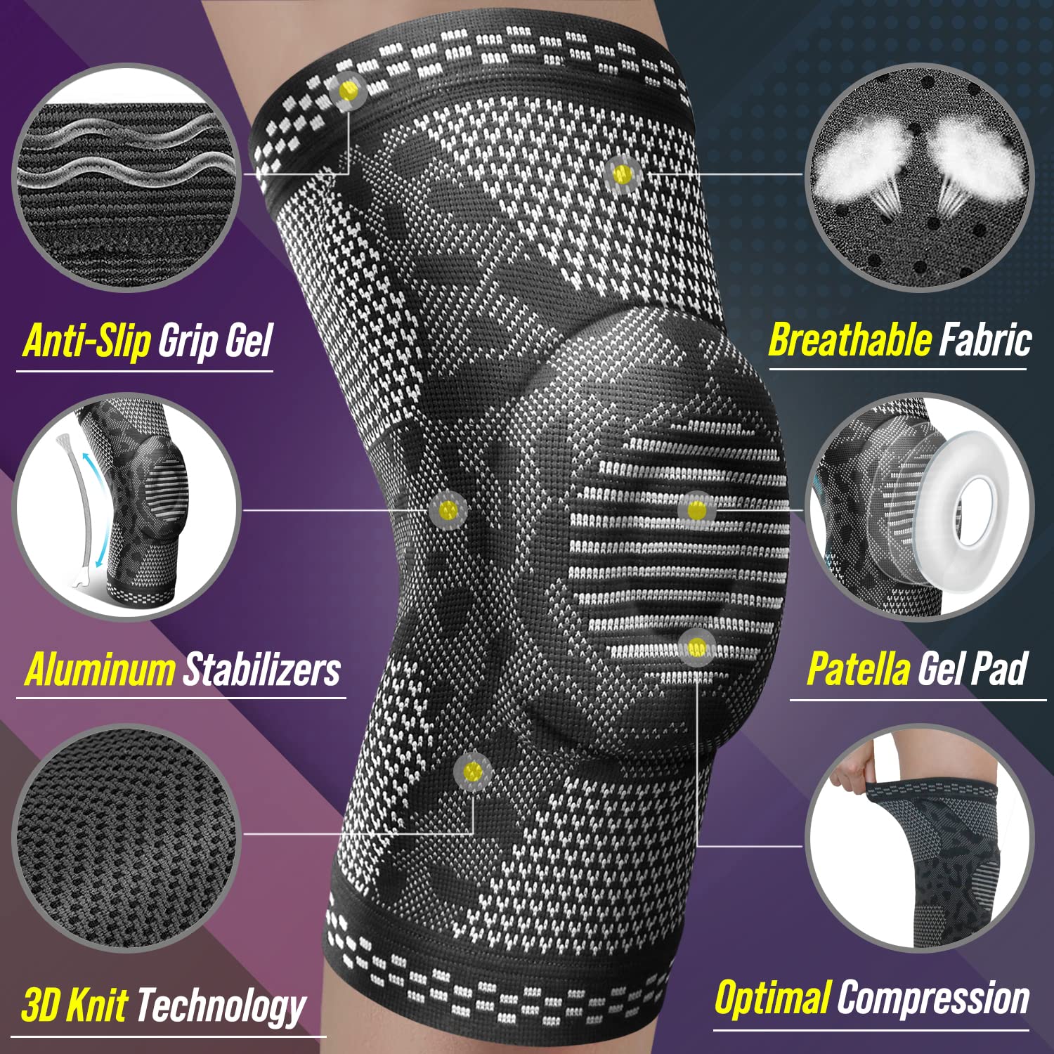 BLITZU Knee Brace, Knee Compression Sleeve Support with Patella Gel Pad & Stabilizers, Medical Grade Knee Protector for Running, Meniscus Tear, Arthritis, Joint Pain Relief, ACL, Injury Recovery.