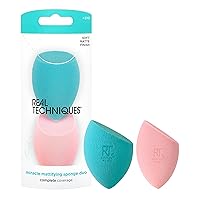 Real Techniques Miracle Mattifying Makeup Sponge Duo, Matte Finish, Cloud Skin, Full Coverage Foundation & Powder Makeup Blending Sponges for Oily Skin, Cruelty & Latex-Free Foam, 2 Count