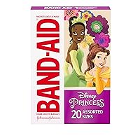 Brand Adhesive Bandages for Minor Cuts & Scrapes, Wound Care Featuring Disney Princess Characters, Fun Bandages for Kids and Toddlers, Assorted Sizes, 20 Count