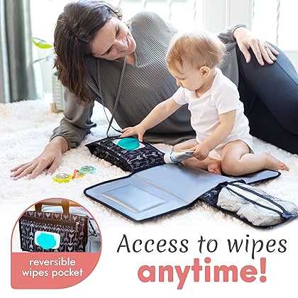 Kopi Baby Portable Diaper Changing Pad - Baby Changing Pad & Diaper Changer Travel Bag, Smart Design Baby Changing Mat, Portable Changing Pad for Baby, Baby Changing Station, Infant Gift - Black Arrow