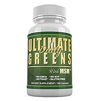 Ultimate Greens with MSM 1925mg Vegan Friendly Natural Ingredients Superfood Vegetable Nutritional Alkalizing Immune Energy Support Supplement 180 Capsules (1 Month Supply)