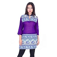 Animal Print Womne's Top Casual Wedding Wear Cotton Tunic Ethnic Purple Color Kurti Plus Size
