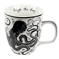 Gifts 16 oz Black and White Boho Mug Octopus - Cute Coffee and Tea Mug - Ceramic Coffee Mugs for Women and Men