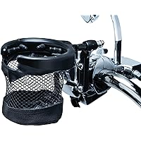 1738 Motorcycle Handlebar Accessory: Universal Drink/Cup Holder with Mesh Basket for Clutch/Brake Perch Mount, Gloss Black